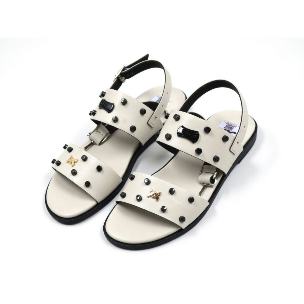 Designer Style Mens White Leather Crossover Slides